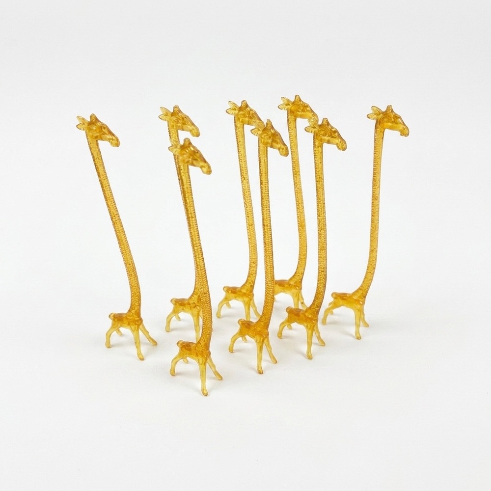 VINTAGE Amber Giraffe Swizzle Stick Cocktail Stirrers 6" Set of 8 Mid Century